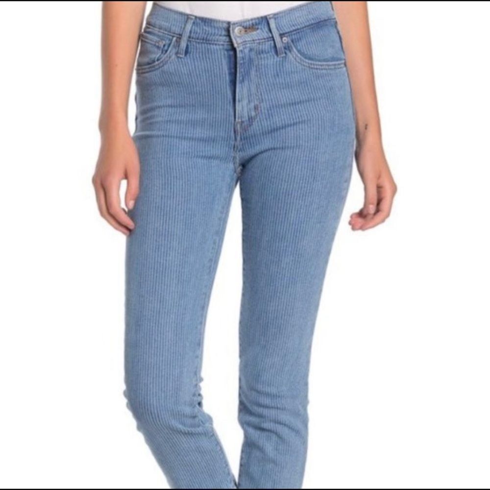 LEVI’S 724 high rise straight‎ striped denim cropped jeans